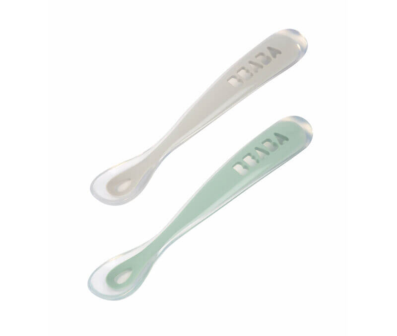 Beaba Set of 2 Ergonomic 1st Stage Silicone Spoons  with Transparent Box
